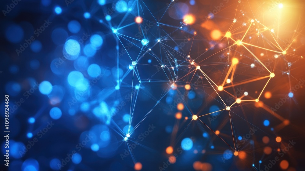 Poster abstract network connection: digital nodes and glowing lines