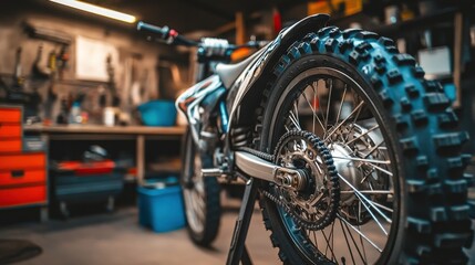 Bike in Workshop for Maintenance with Soft Lighting