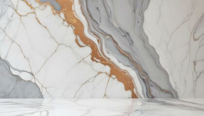 Naklejka premium Patrones de Mármol Fluido Un fondo que imite el mármol en tonos de gris, blanco y toques de dorado o cobre. La mezcla de colores tiene un efecto elegante y moderno, perfecto para una apariencia lujo