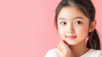 Beautiful Asian Woman with Perfect Healthy Glow Skin in Soft Light