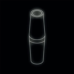 White neon mascara tube glowing on black background