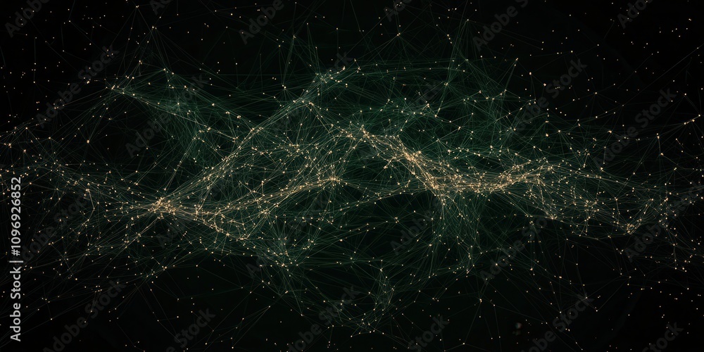 Poster a visual representation of a cosmic network, showcasing interconnected stars and particles against a