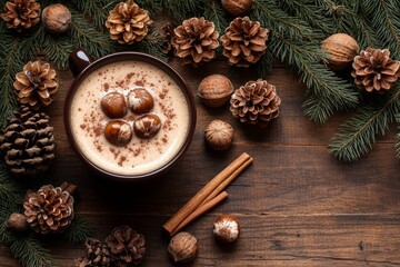 Fototapeta premium Roasted chestnuts combined with seasonal elements. Generative AI