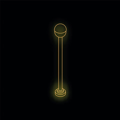 Golden neon style icon of a street lamp shining on black background