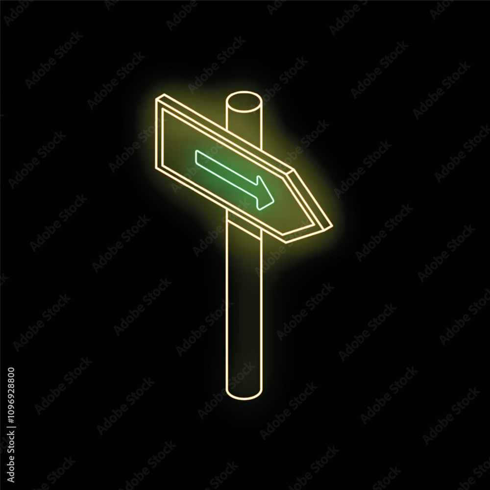 Poster neon sign showing direction with an arrow pointing left on a black background