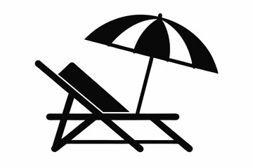 Beach chair silhouette vector, Beach umbrella and chair icon vector illustration