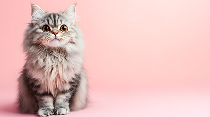 Adorable pastel kitten captured in studio setting cute cat photography on soft pink background whimsical pet portrait