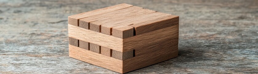 woodwork and carpentry concept. A step-by-step demonstration of assembling a box joint, showcasing the interlocking square design