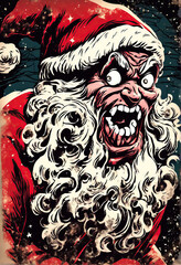 Evil scary ominous santa clause, retro artwork