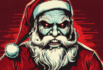 Evil scary ominous santa clause, retro artwork