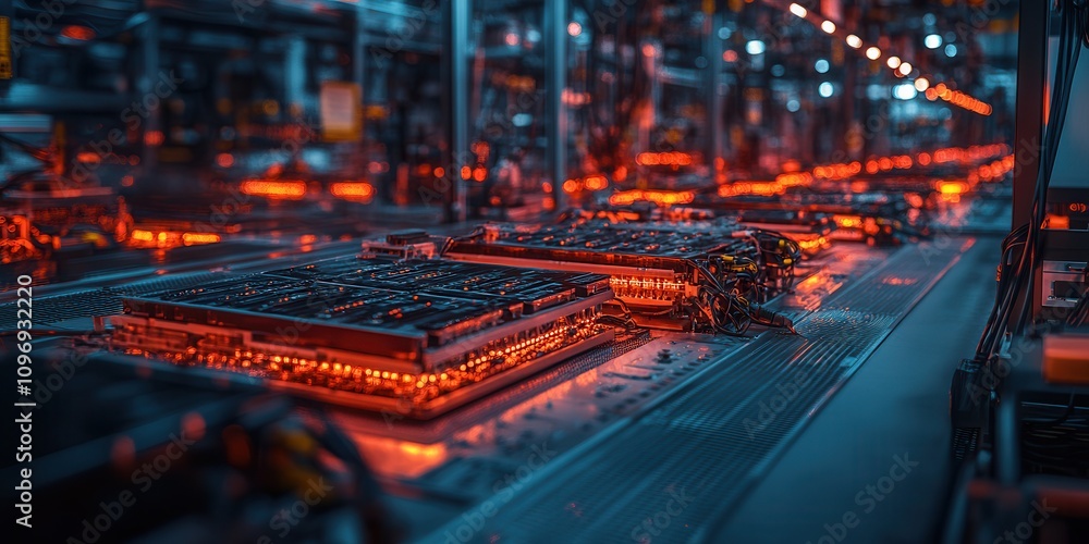 Poster a futuristic scene showcasing illuminated circuit boards in a high-tech environment, emphasizing vib