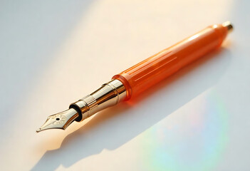 Fototapeta premium Elegant Orange Fountain Pen in Sunlight