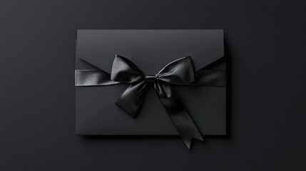Black envelope tied with a glossy silver bow dark background emphasizing luxury and refinement perfect for high-end branding concepts