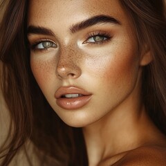 Fototapeta premium Closeup Portrait of a Beautiful Young Woman with Natural Beauty
