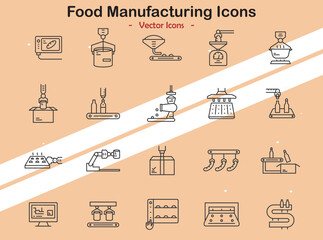 Icons illustrating food production and manufacturing themes in vector style