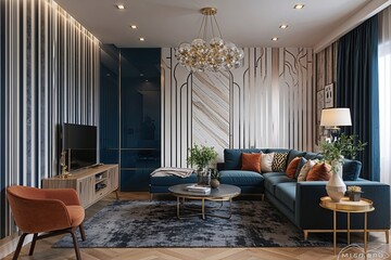 Stylish 3D Interior Design with Wall Art and Modern Furniture for Trendy Home Ambiance