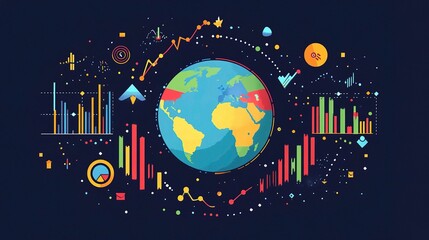 Naklejka premium Vibrant Earth Concept in Global Economics and Data Visualization
