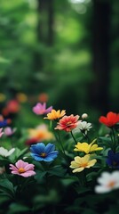 Obraz premium Colorful wildflowers blooming in a lush green forest