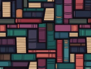 Obraz premium Colorful stacked books create an eye-catching pattern on a shelf