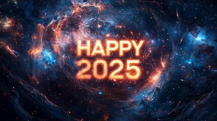Happy 2025 A Cosmic Celebration of New Beginnings in a Stunning Astral Background