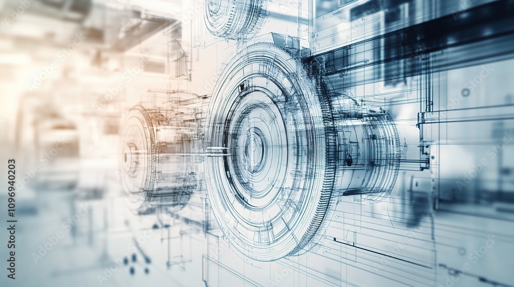 Poster conceptual engineering background with detailed mechanisms in focus