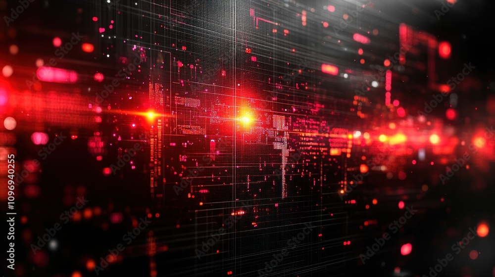 Aufkleber abstract red digital network: glowing data streams and connections
