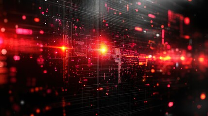 Fototapeta premium Abstract Red Digital Network: Glowing Data Streams and Connections