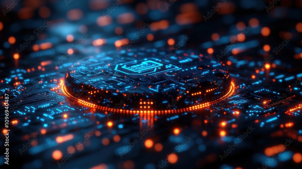 Poster futuristic digital circuitry: a close-up of a technologically advanced microchip