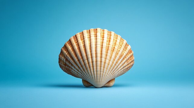 Single seashell on bright blue background