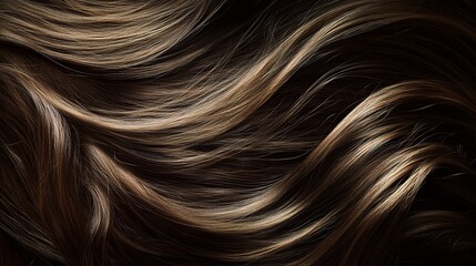 Naklejka premium Healthy Flowing Brunette Hair on Black Background for Beauty Focus