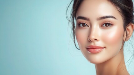 Naklejka premium Beautiful Young Asian Woman with Radiant Skin and Soft Smile