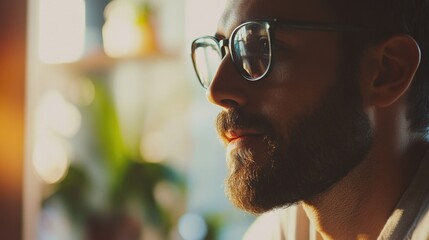 Focused Individual in Glasses - Awaiting Moment