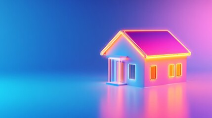 Neon Glow House: Modern Dream Home - Illuminated house, vibrant colors, modern design, futuristic home, digital art.