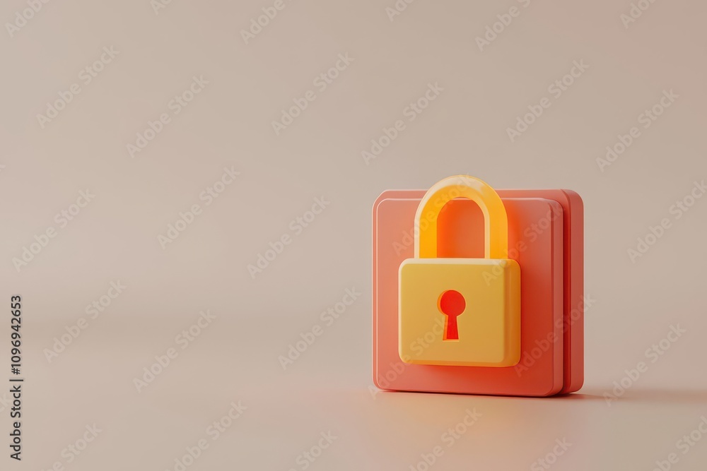 Poster register concept. registration with secure record storage, glowing padlock and animated file save, 3