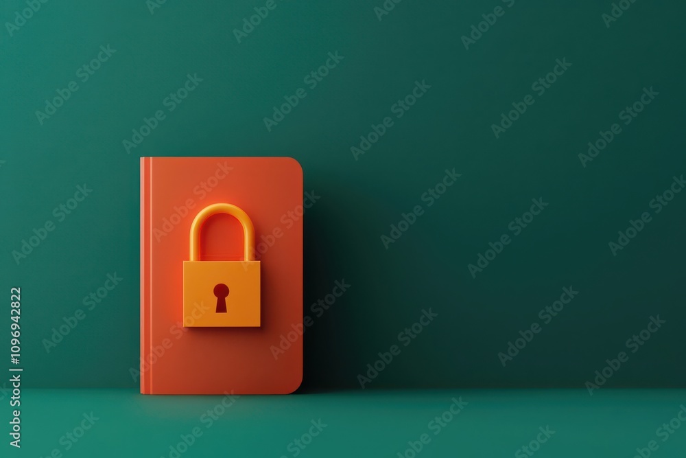 Poster register concept. registration with secure record storage, glowing padlock and animated file save, 3