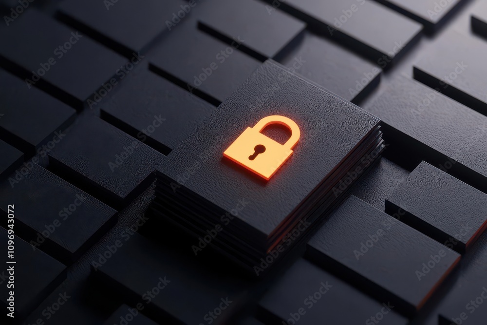 Poster register concept. registration form with animated security features, glowing padlocks and checkmarks