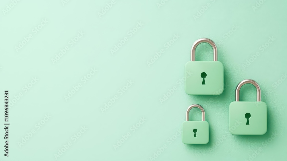 Aufkleber register concept. secure form submission process, animated padlocks and green checkmarks, 3d illustr