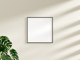 Frame mockup on white wall. Poster mockup. Clean, modern, minimal frame. Empty frame Indoor interior, show text or product