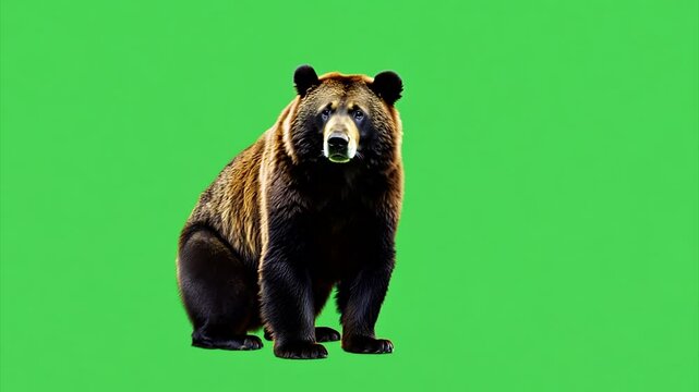bear looking around against a green screen background.