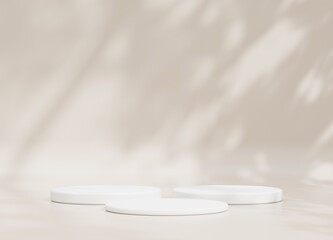 Empty podium or pedestal display on white background with cylinder stand concept. Blank product shelf standing backdrop. 3D rendering.