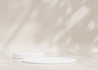 Empty podium or pedestal display on white background with cylinder stand concept. Blank product shelf standing backdrop. 3D rendering.