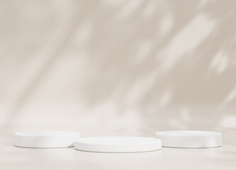 Empty podium or pedestal display on white background with cylinder stand concept. Blank product shelf standing backdrop. 3D rendering.