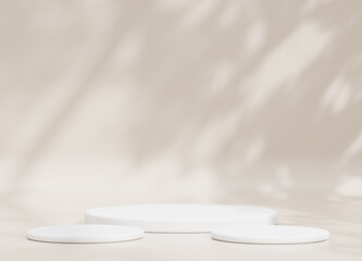 Empty podium or pedestal display on white background with cylinder stand concept. Blank product shelf standing backdrop. 3D rendering.