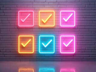 register concept. Registration and verification interface, vibrant glowing success icons, 3D illustration