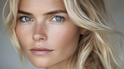 Naklejka premium Natural Scandinavia Blonde Woman Close-Up Portrait with Blue Eyes