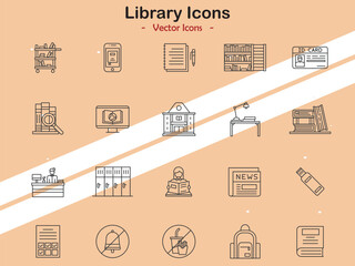 Icons representing libraries and knowledge themes in vector style