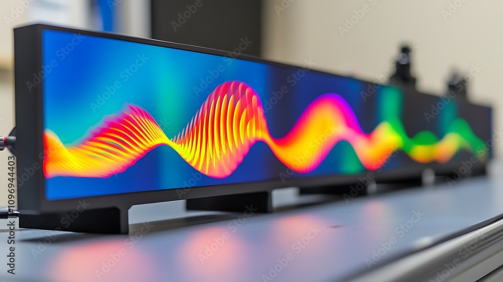 Poster a high-tech physics lab using augmented reality to simulate the effects of relativistic speeds on ma