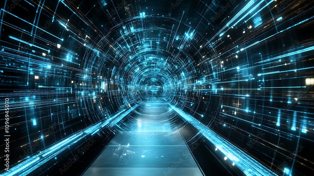 Poster a high-tech physics lab using augmented reality to visualize the effects of high-energy collisions o