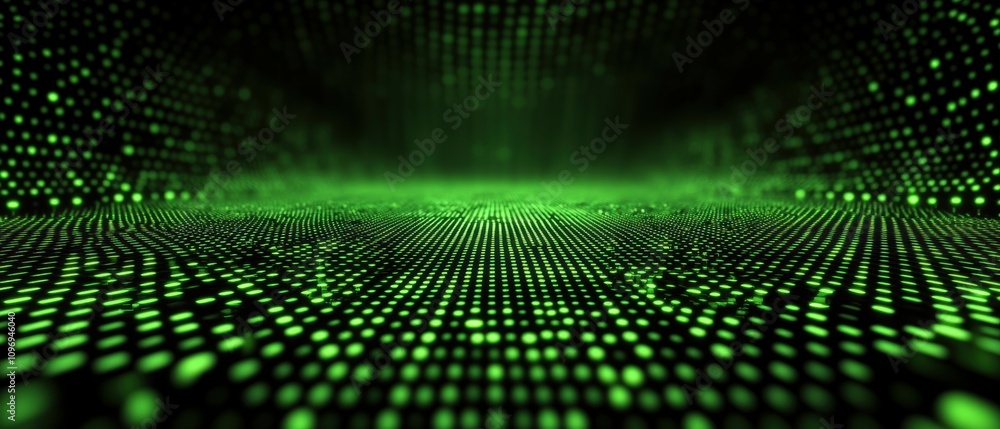 Poster digital transformation event pixelated neon green octagon in a virtual environment