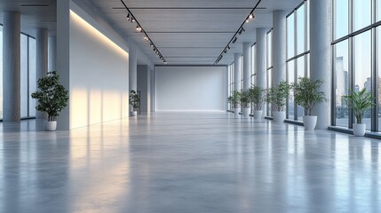 Fototapeta premium Modern Office Space with City Views: Spacious, Minimalist Design